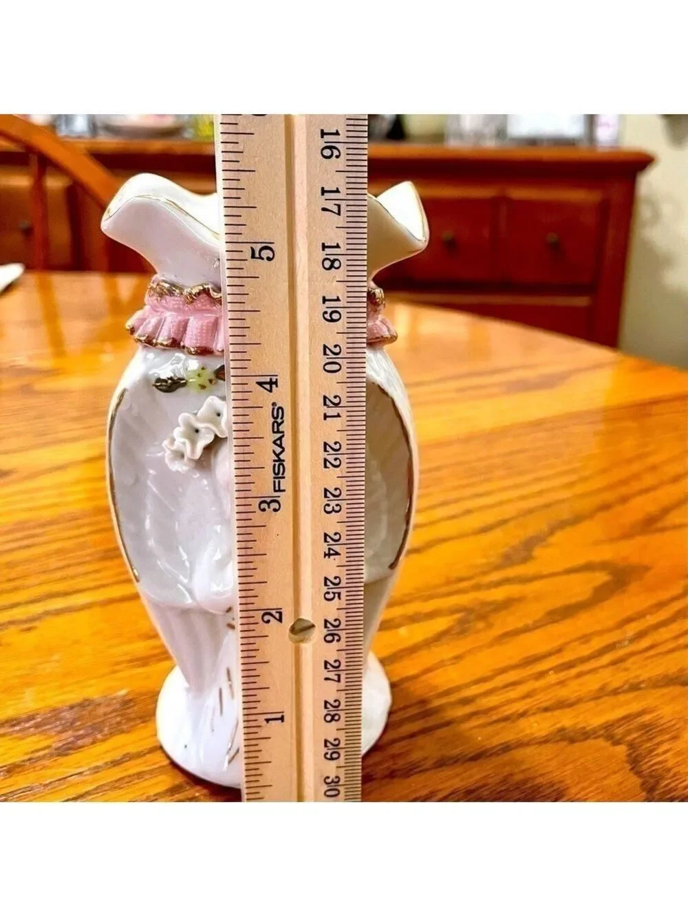Vintage Ceramic Geisha Bud Vase White Pink Gold